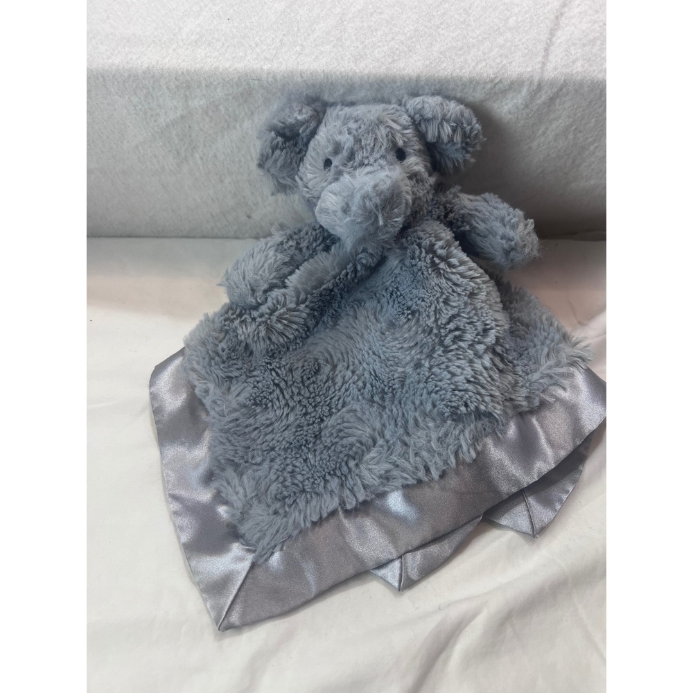 Cloud Island Gray Elephant Plush Security Blanket Lovey Satin Trim Faux Fur